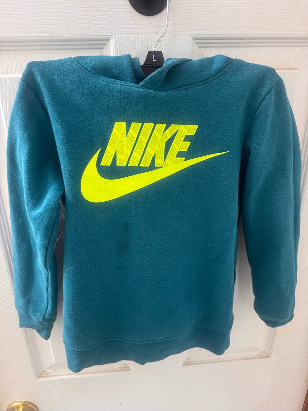 Nike Boys Teal Crewneck Sweatshirt with Neon Yellow Logo Unisex
